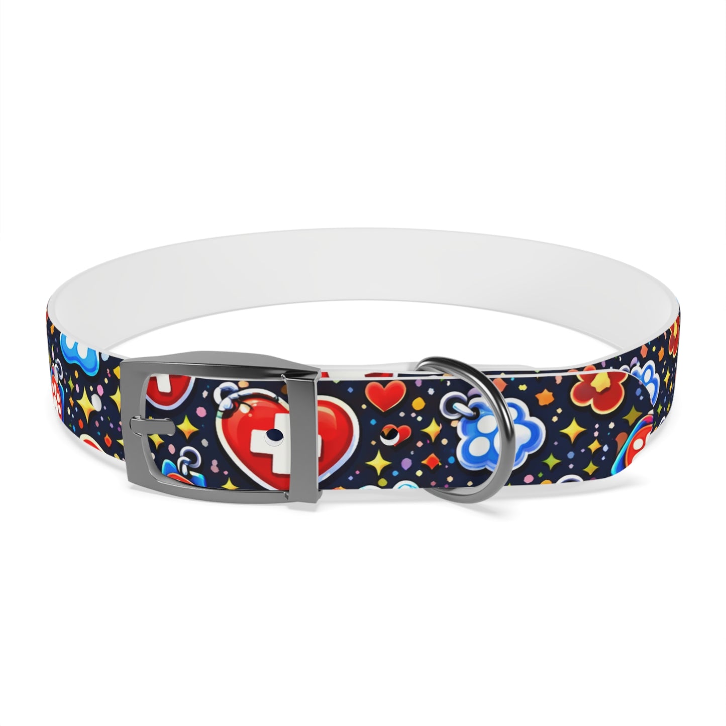 Dog Collar — Cute Paw & Heart Patterned Pet Collar (Red and Blue)