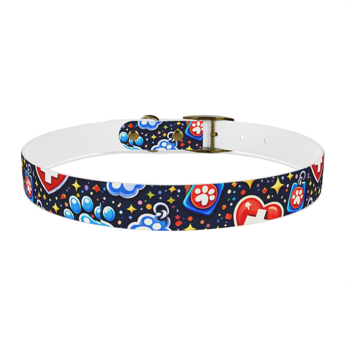 Dog Collar — Cute Paw & Heart Patterned Pet Collar (Red and Blue)