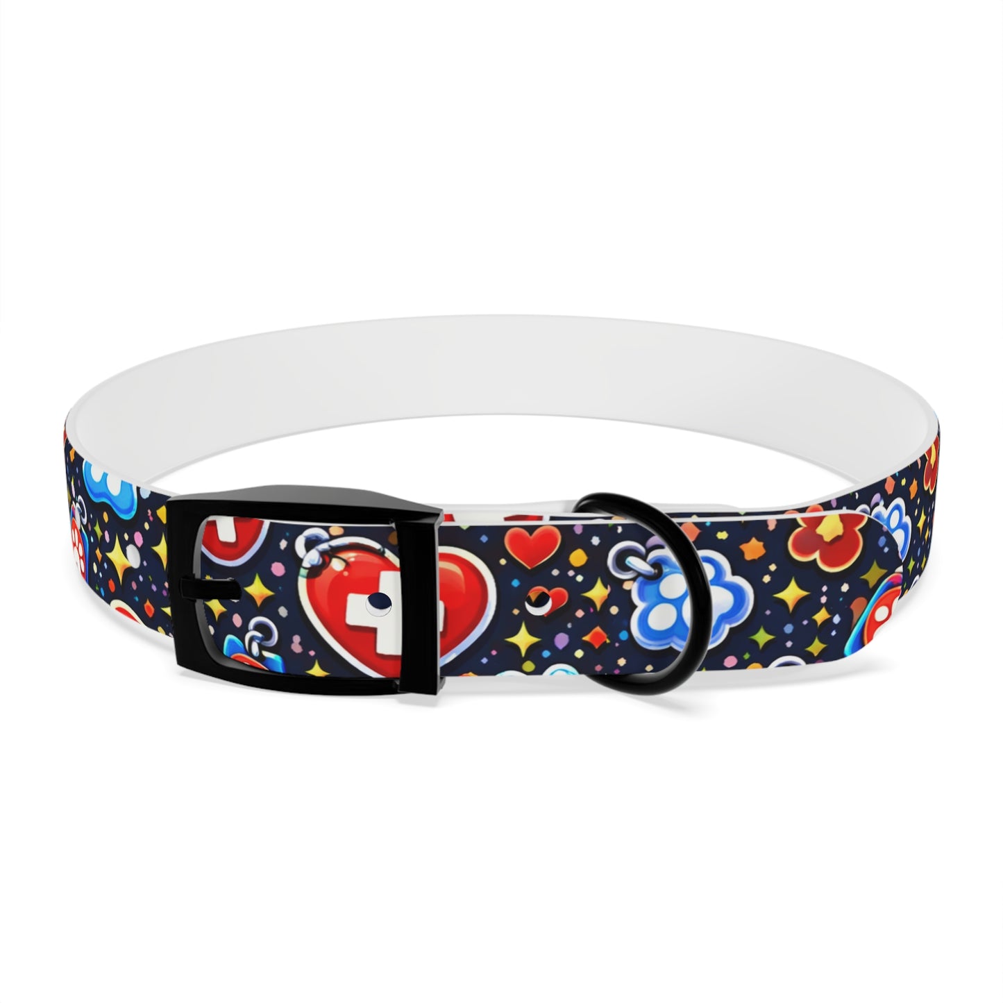 Dog Collar — Cute Paw & Heart Patterned Pet Collar (Red and Blue)