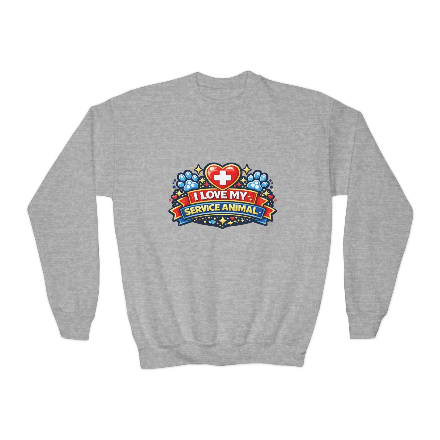 I Love My Service Animal, Youth Crewneck Sweatshirt, Matching, Red and Blue