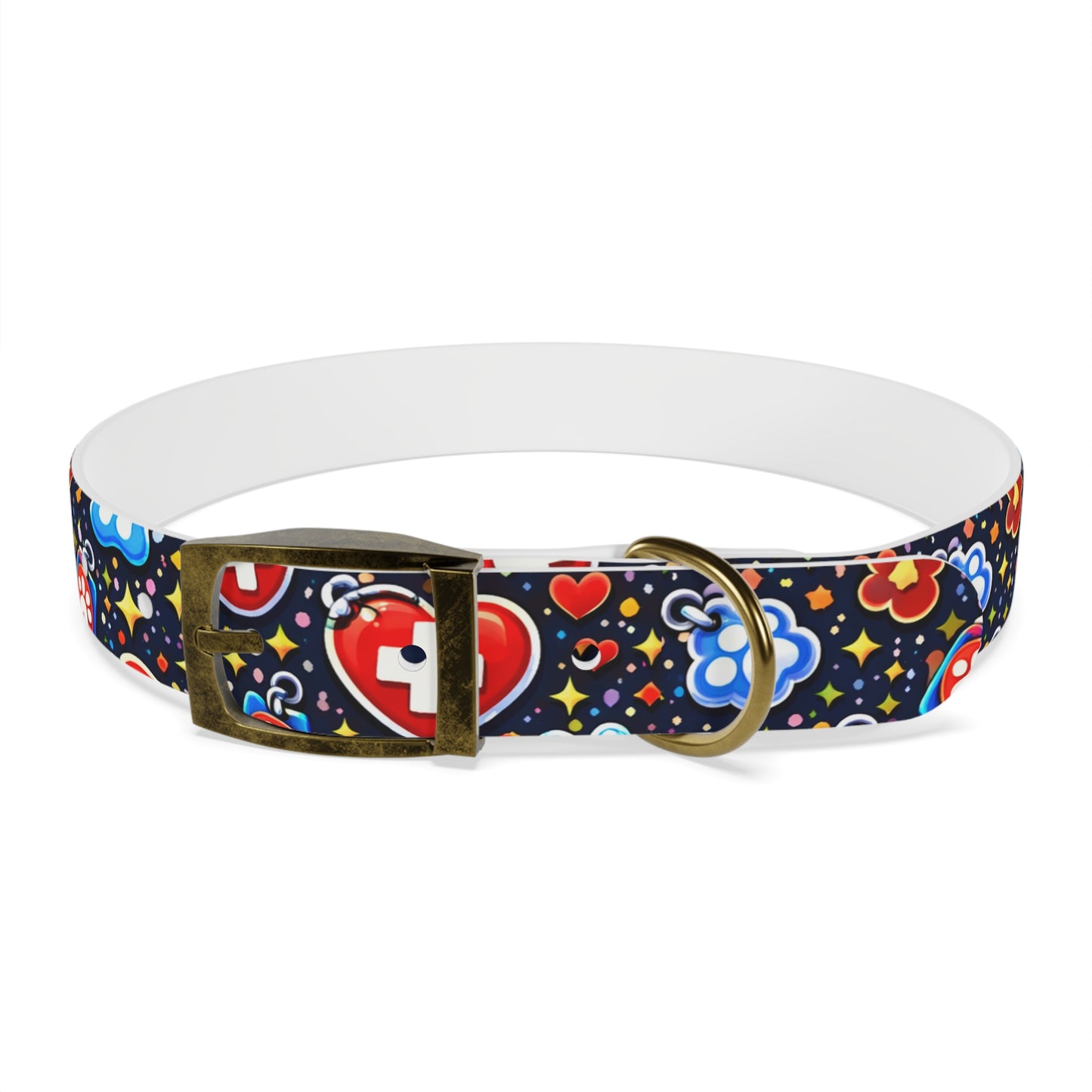 Dog Collar — Cute Paw & Heart Patterned Pet Collar (Red and Blue)