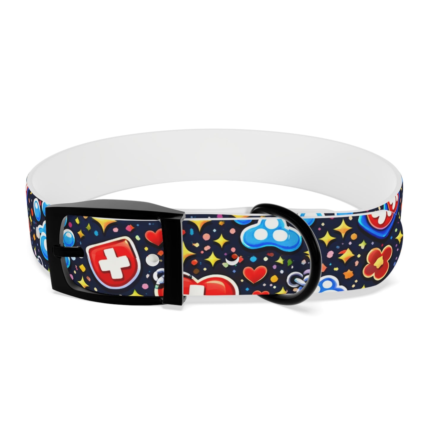 Dog Collar — Cute Paw & Heart Patterned Pet Collar (Red and Blue)