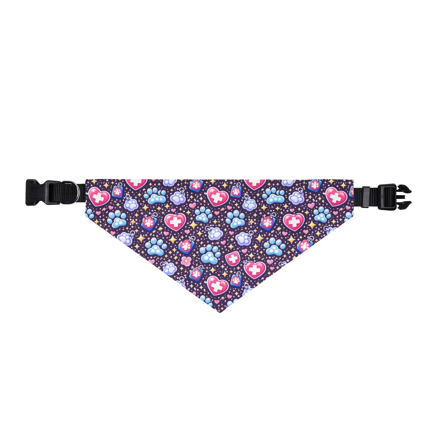 Clip-on Pet Bandana, Paw & Heart Pattern, Collar Bandana for Dogs & Cats, Purple